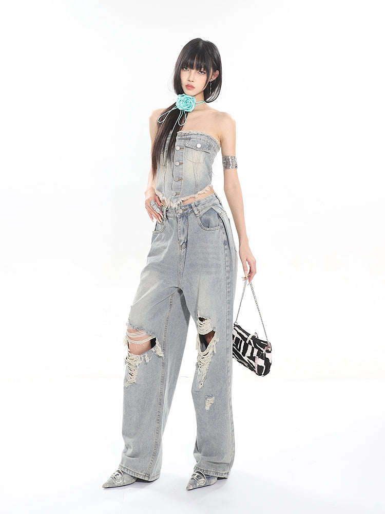 【24s Jun.】Ripped Hot Girl Denim Vest + Jeans/Skirt