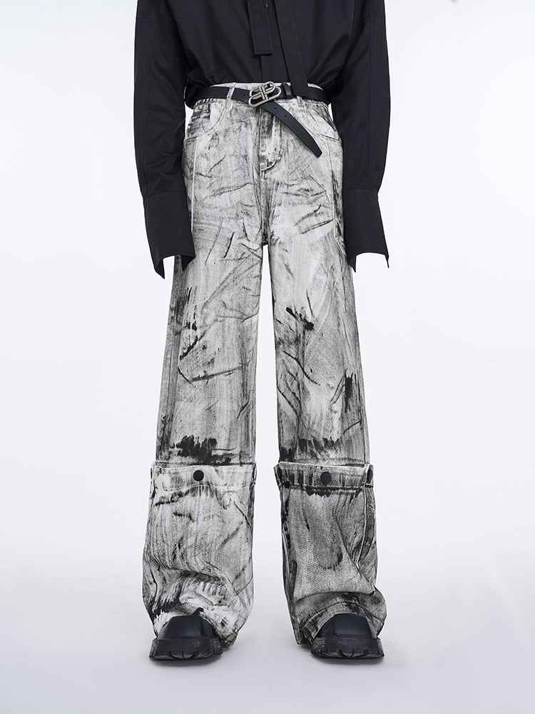 【25s Jan.】High Street White Graffiti Detachable Design Jeans