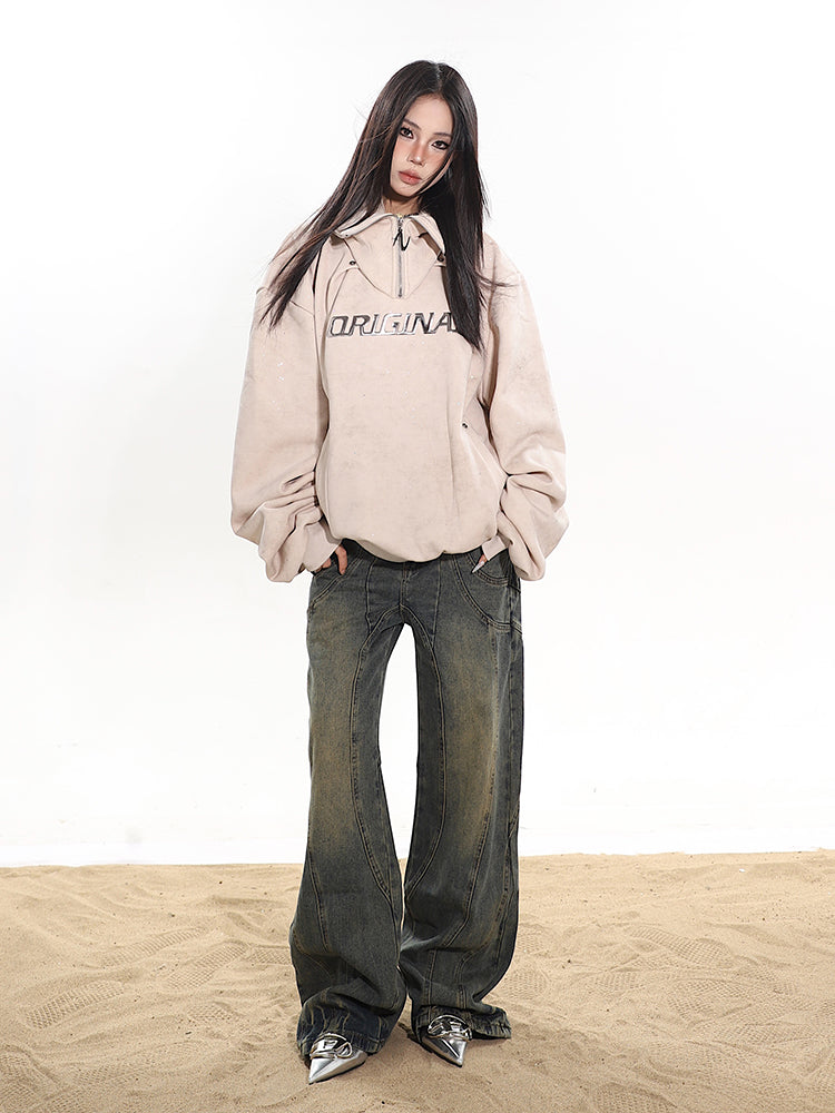 【23s December.】Washed Faded Wavy Sallow Jeans