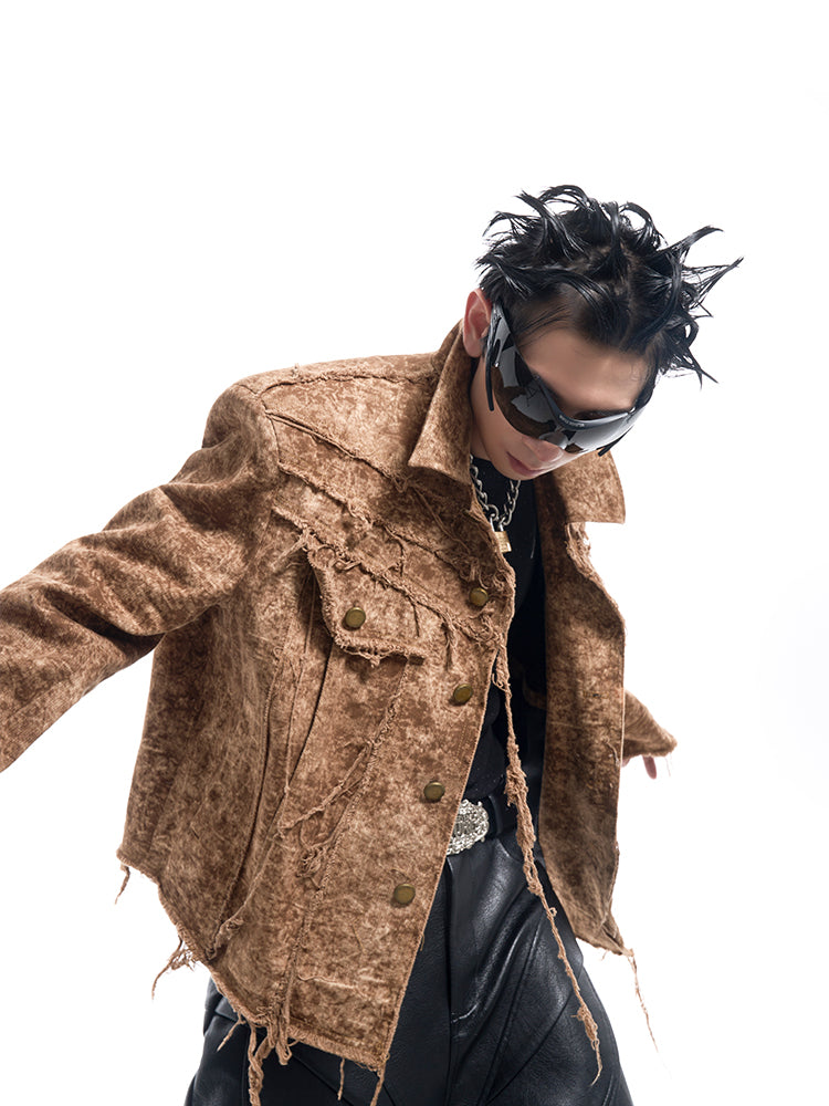 【24s Dec.】Desert Wasteland Style Raw Edged Denim Jacket ArtsKoreanMan