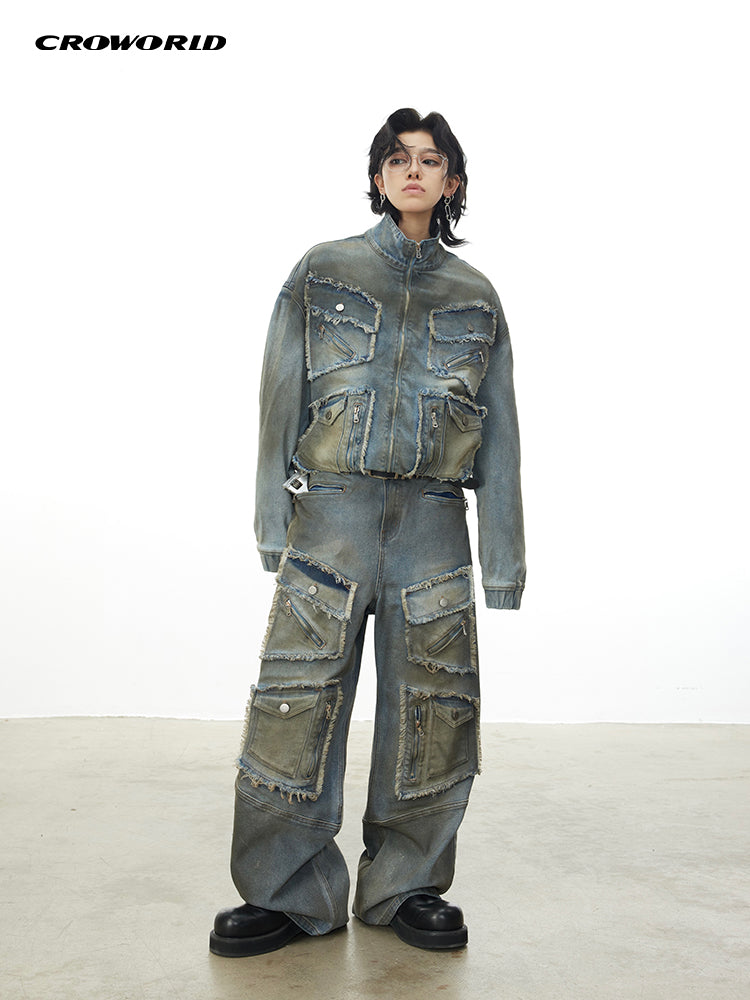 【24s January.】Multi-pocket Zipper Heavy Jacket and Jeans Set