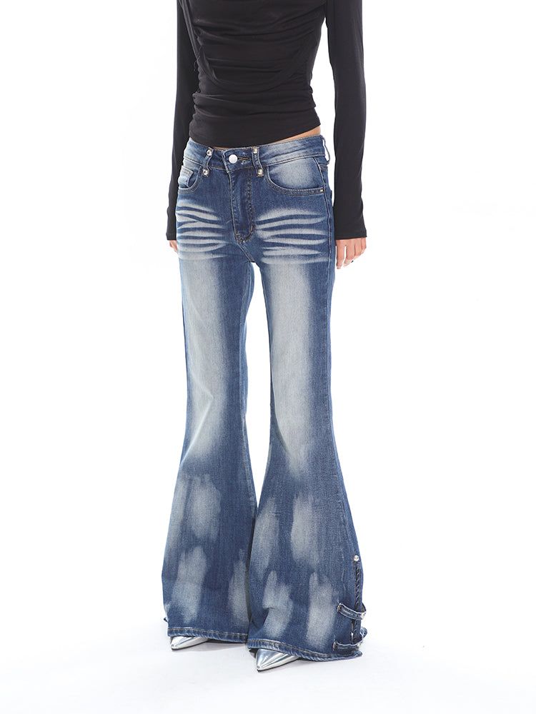 【25s Mar.】Washed Distressed Low-Rise Skinny Flare Jeans