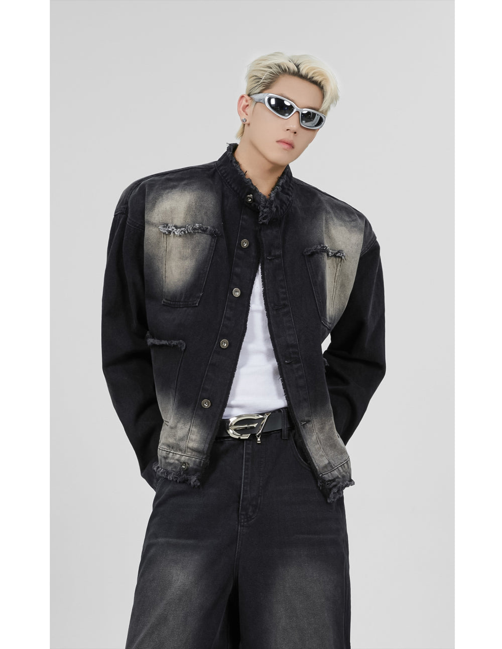 【23s November.】Distressed Brushed Stand Collar Denim Jacket ArtsKoreanMan