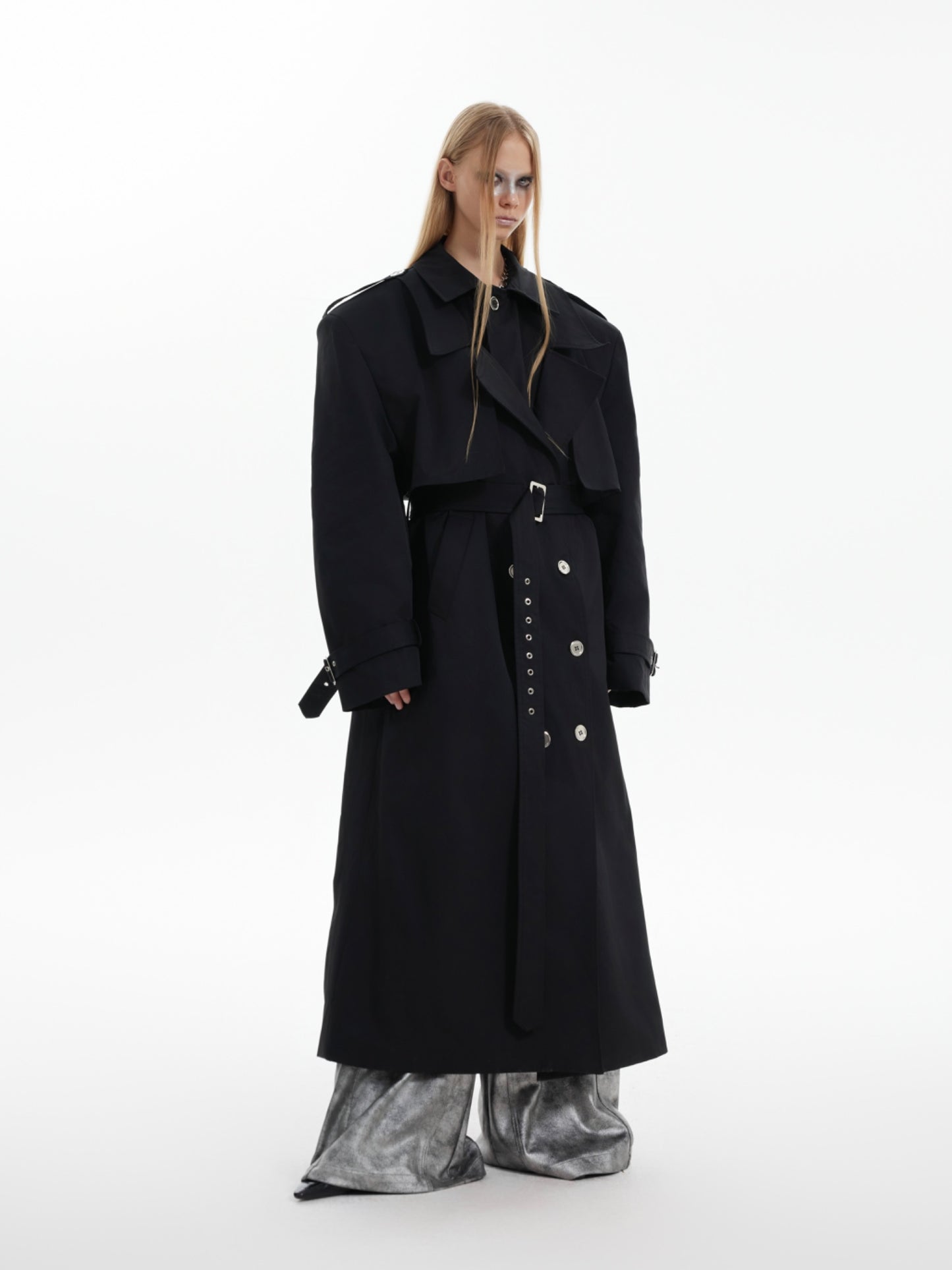 【24s Oct.】Deconstructed Fake Two-piece Padded Shoulder Trench Coat