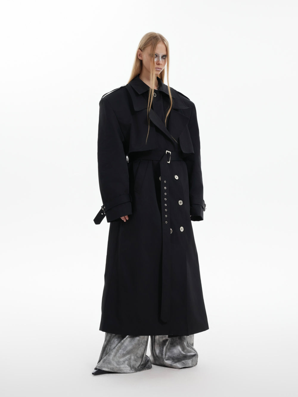【24s Oct.】Deconstructed Fake Two-piece Padded Shoulder Trench Coat ArtsKoreanMan