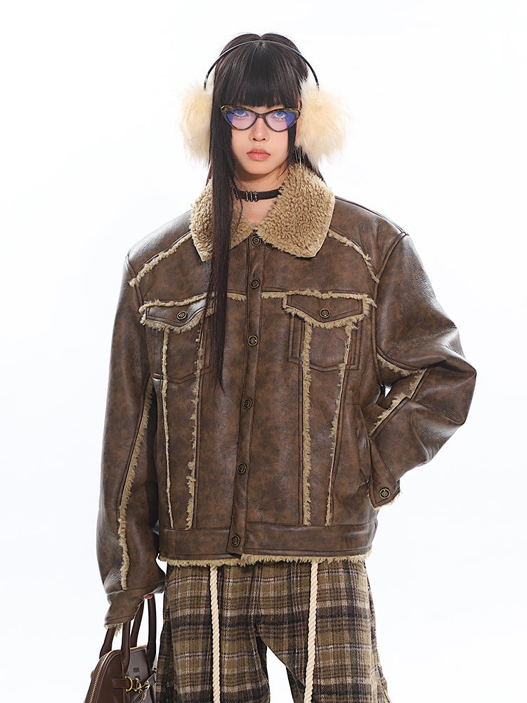 【24s Nov.】American Retro Thickened Distressed Plush Patchwork Coat ArtsKoreanMan