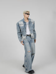 【23s November.】Distressed Brushed Stand Collar Denim Jacket ArtsKoreanMan