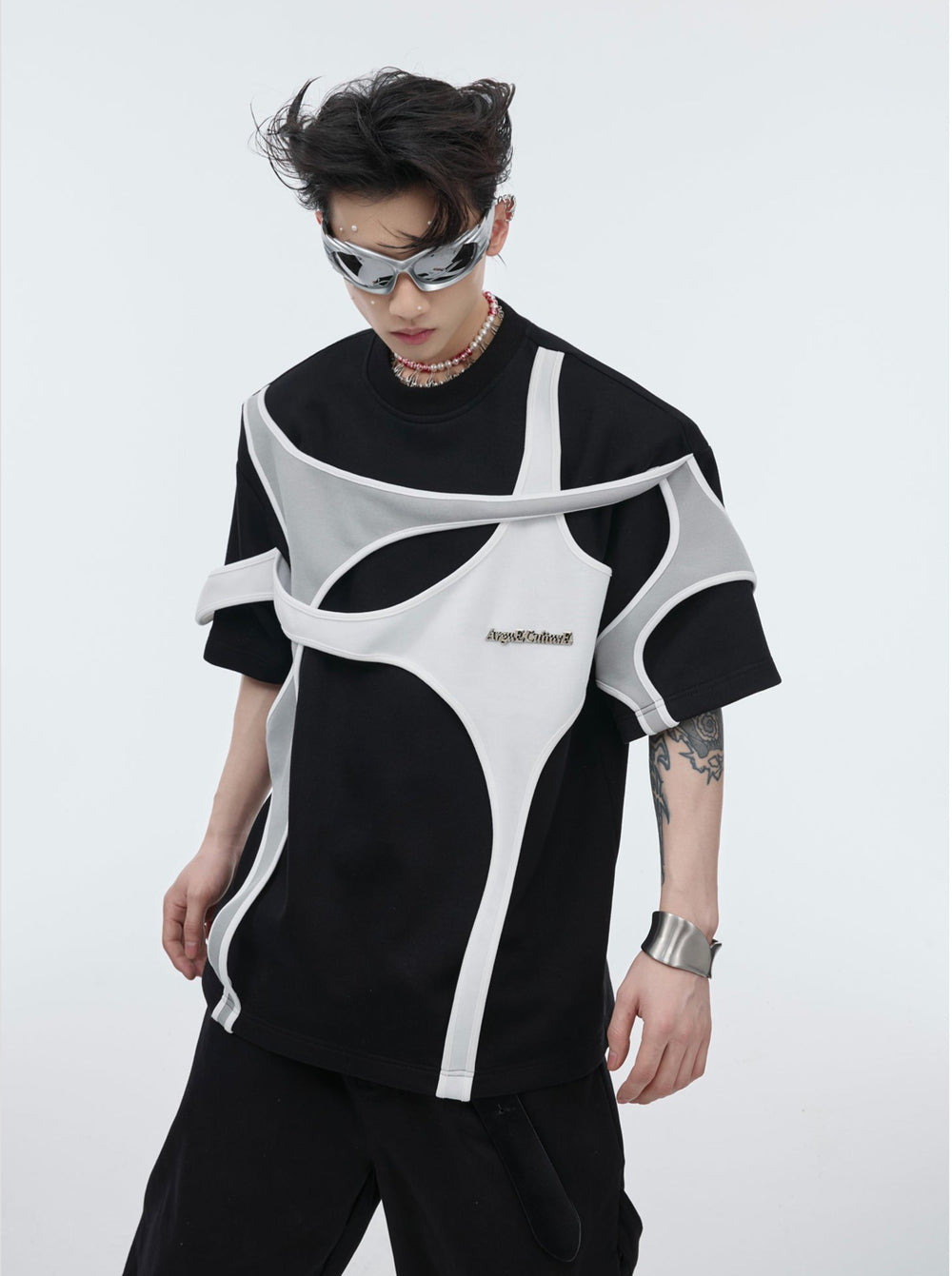 【24s April.】Double Layer Patchwork Design T-shirt ArtsKoreanMan