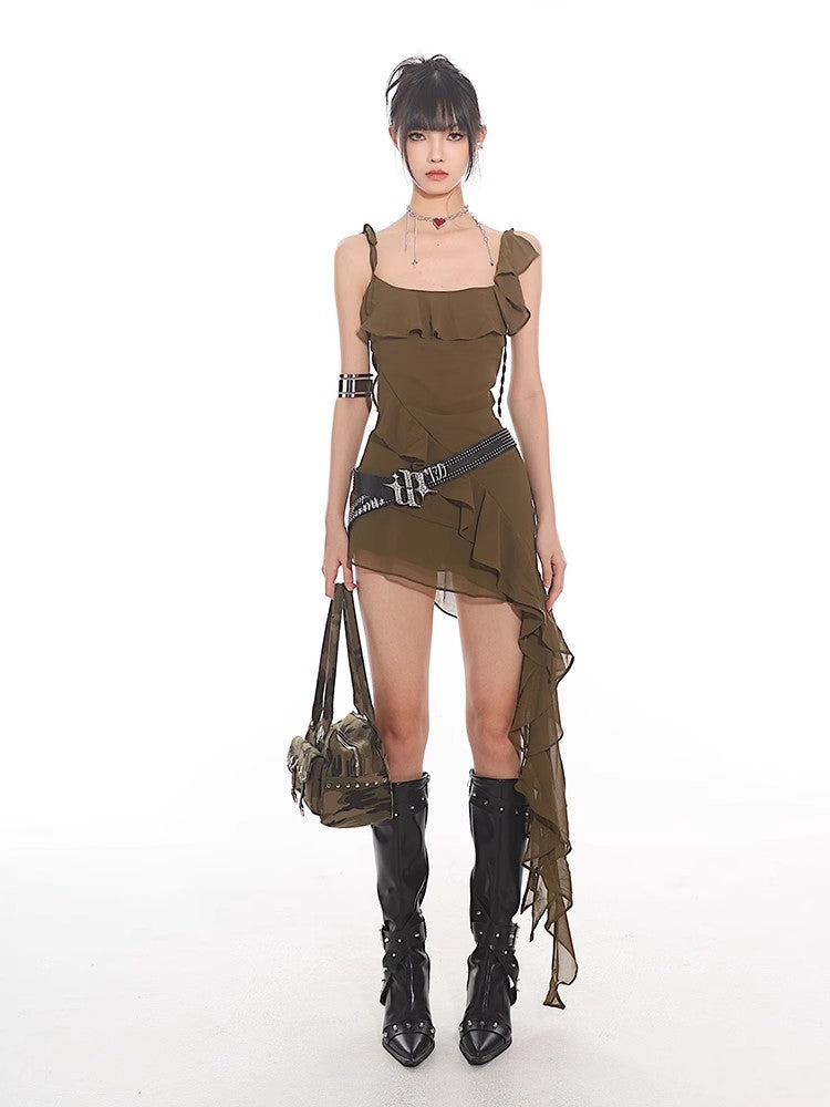 【24s July.】Printed Ruffled Suspender Dress TrendyStyle101