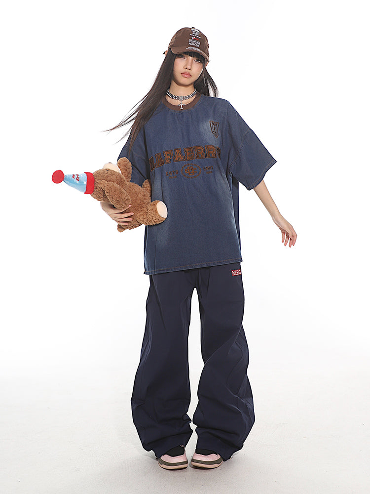 【24s July.】Lettering Embroidered Denim T-Shirt