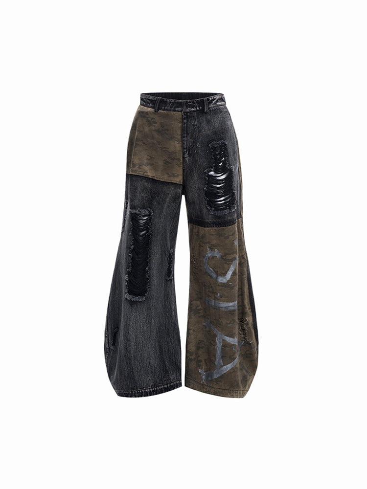 【25s Jan.】Camouflage Panelled Machete Jeans