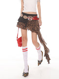 【24s Aug.】Leopard Print Ribbon Irregular Patchwork Skirt ArtsKoreanMan