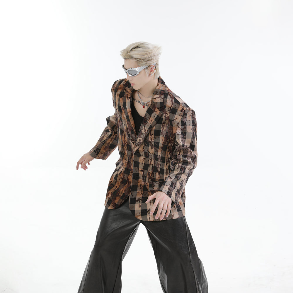 【24s Nov.】High Street Tie-Dye Plaid Loose Suit ArtsKoreanMan