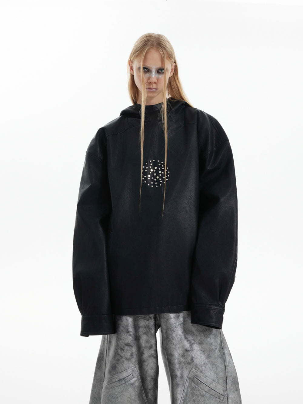 【24s Oct.】Metal Rivet Punk PU Leather Hoodie ArtsKoreanMan