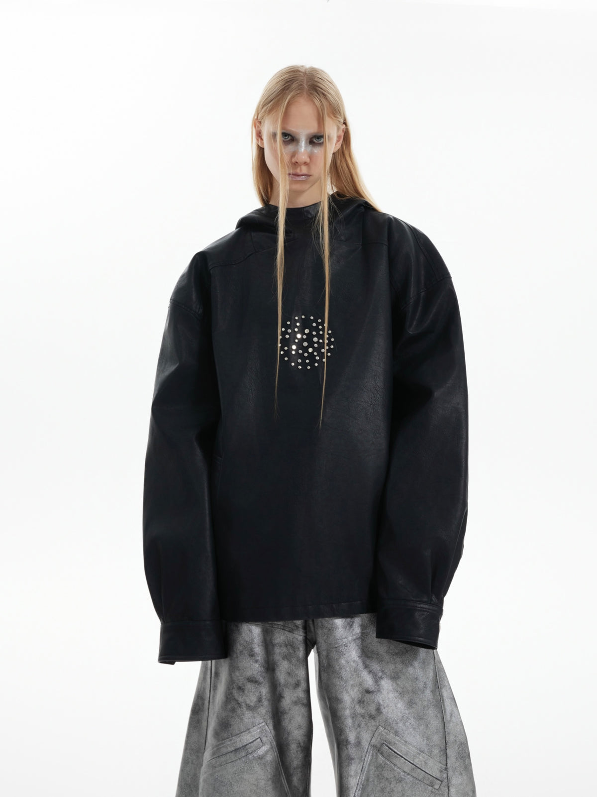 【24s Oct.】Metal Rivet Punk PU Leather Hoodie ArtsKoreanMan