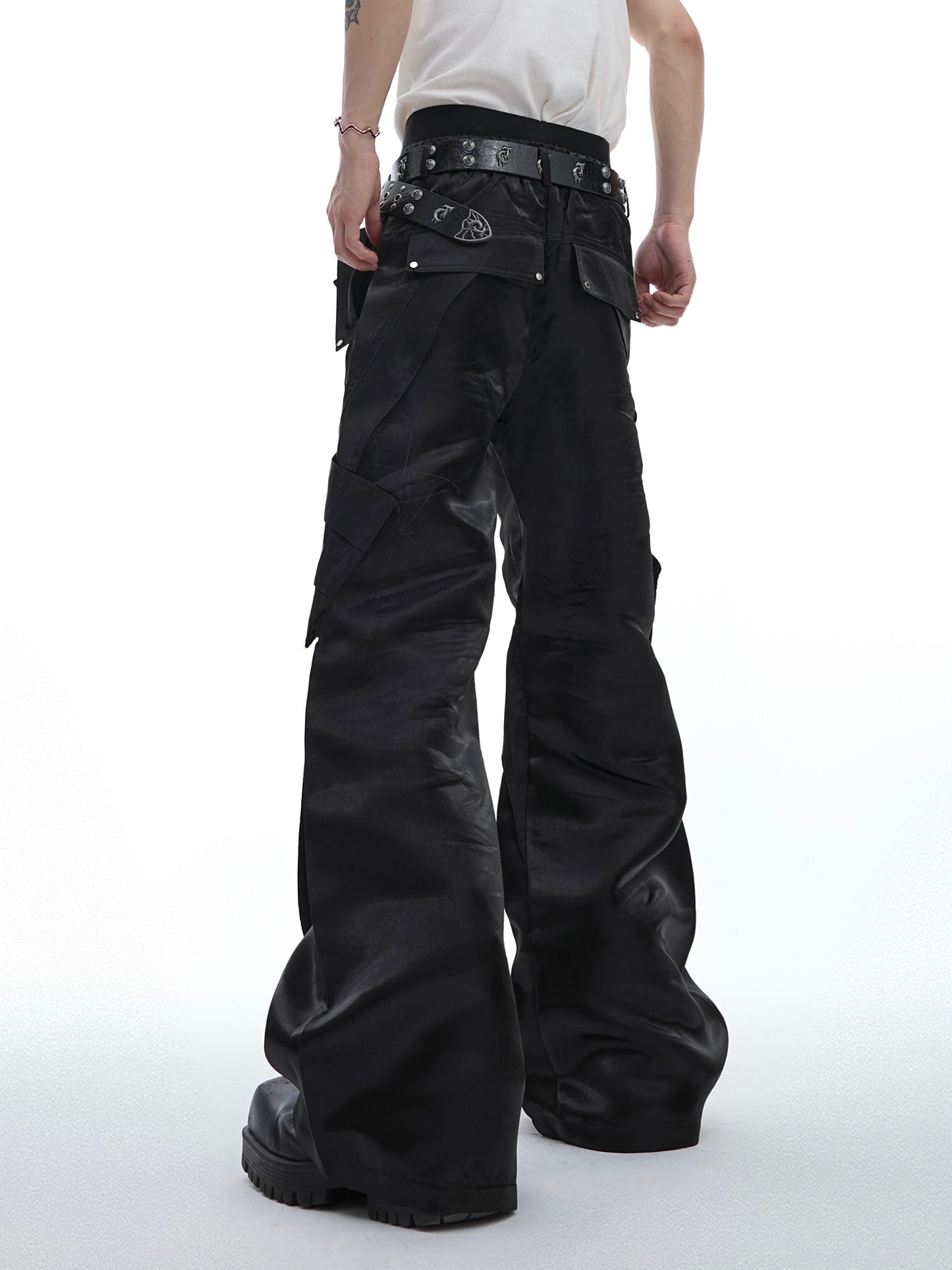 【24s Aug.】Futuristic Liquid Glossy Metal Buckle Deconstructed Leather Pants