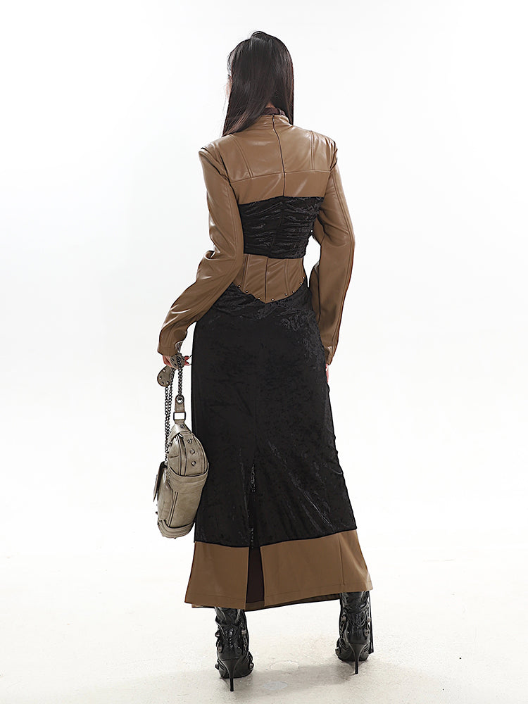 【23s December.】Black and Brown Patchwork Leather Hottie Dress ArtsKoreanMan