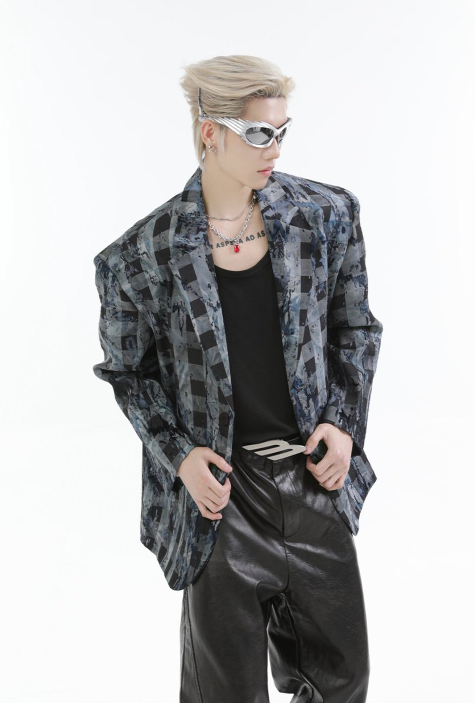 【24s Nov.】High Street Tie-Dye Plaid Loose Suit