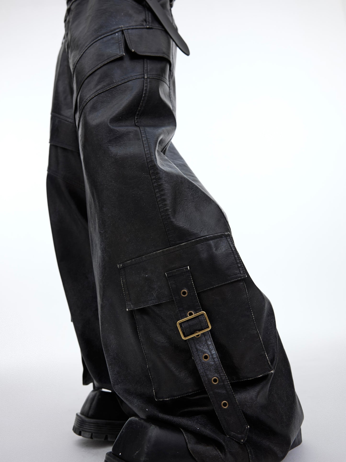 【23s December.】Deconstructed Splash-ink Distressed Punk PU Leather Pants