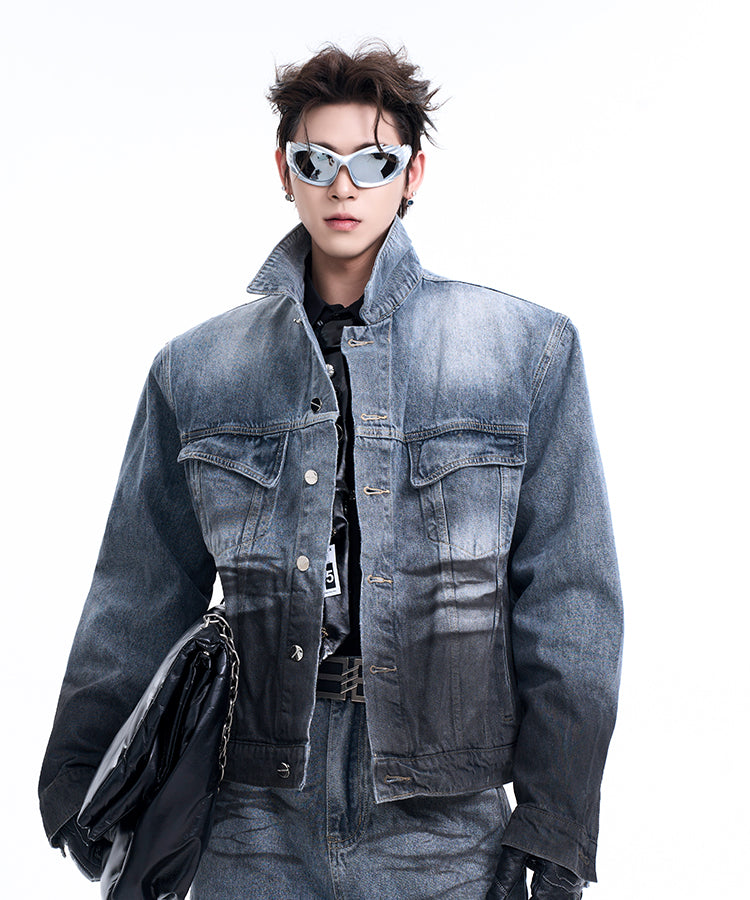 【24s Oct.】Black and Blue Gradient Retro Denim Jacket + Jeans