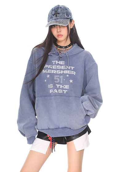 【24s Oct.】American Style Washed Letter Hooded Sweatshirt