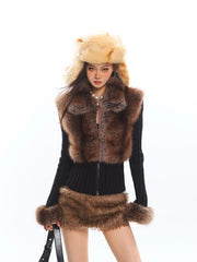 【25s Jan.】Hot Girl Eco-friendly Fur Stitching Fur Collar Jacket