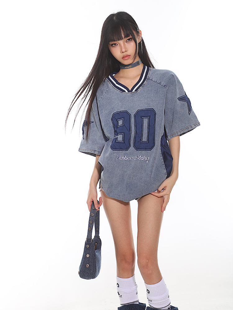 【24s July.】Vintage Denim Lettering Embroidered T-Shirt ArtsKoreanMan