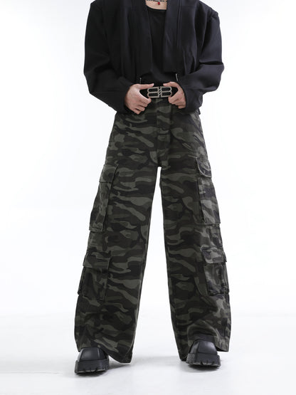 【24s Oct.】Vintage Distressed Camouflage Loose Overalls