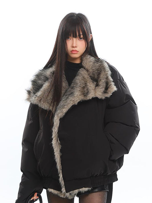 【24s Dec.】Retro Thickened Large Fur Collar Cotton Coat ArtsKoreanMan