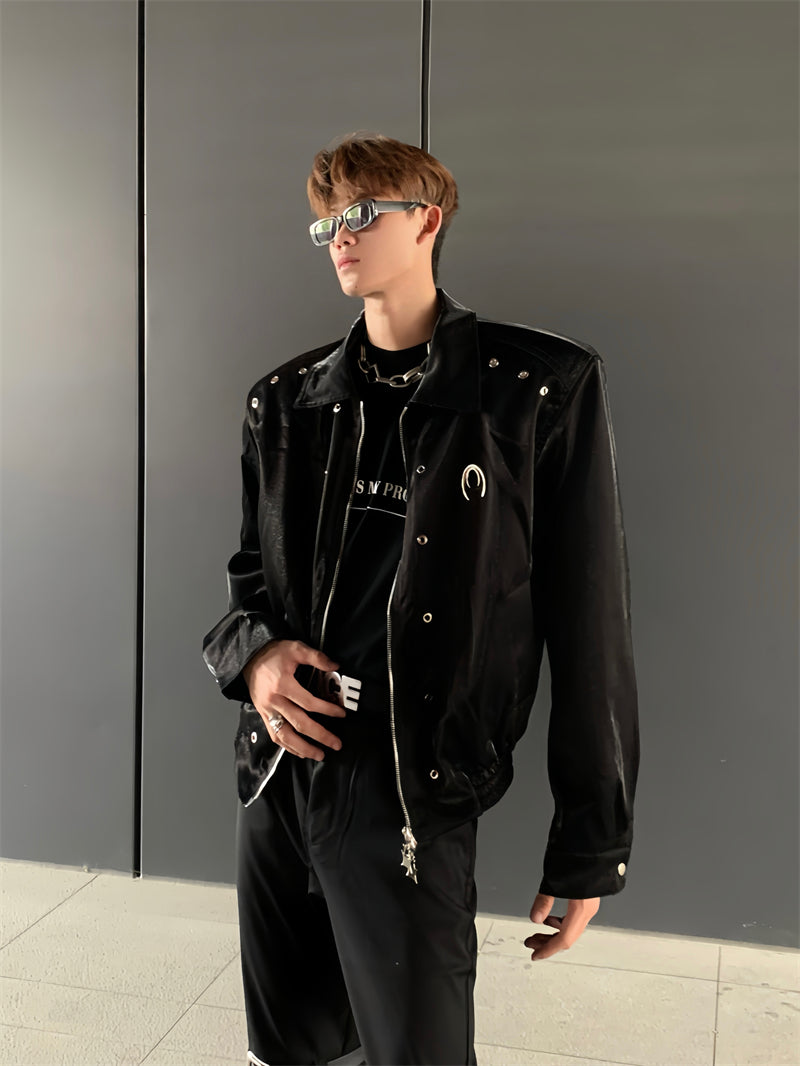 【24s Nov.】Liquid-feel Stand-up Collar Loose-fitting Padded Shoulder Jacket ArtsKoreanMan