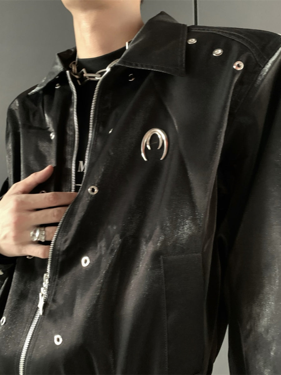 【24s Nov.】Liquid-feel Stand-up Collar Loose-fitting Padded Shoulder Jacket ArtsKoreanMan