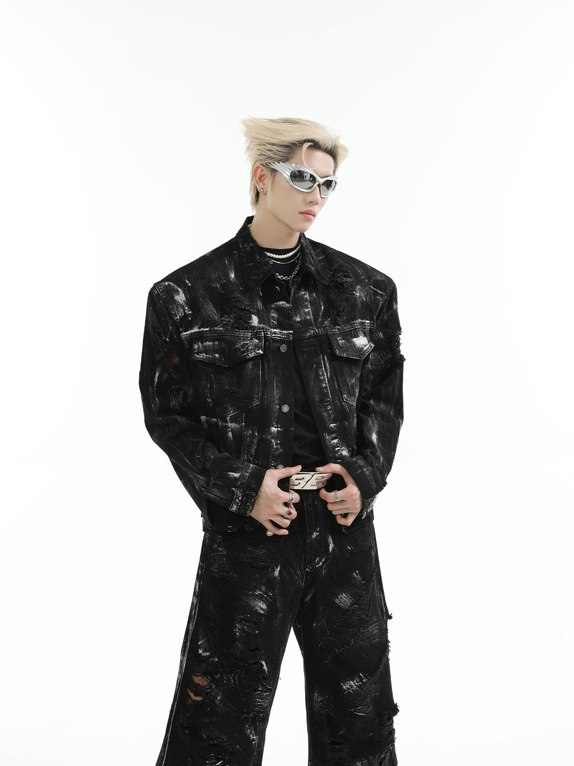 【24s Oct.】 Ink Splash Deconstructed Ripped Denim Set