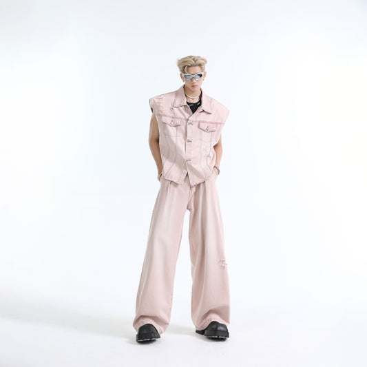 "Ken" Deconstructed Sleeveless Denim Short Sleeve + Jeans Suit
