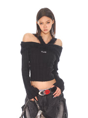 【24s Oct.】Sweet Cool Girl Off-Shoulder Slim-fitting Sweater ArtsKoreanMan