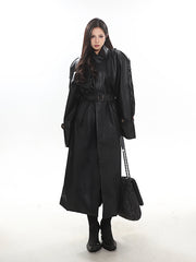 【23s December.】Long Belted Double-breasted Leather Coat ArtsKoreanMan
