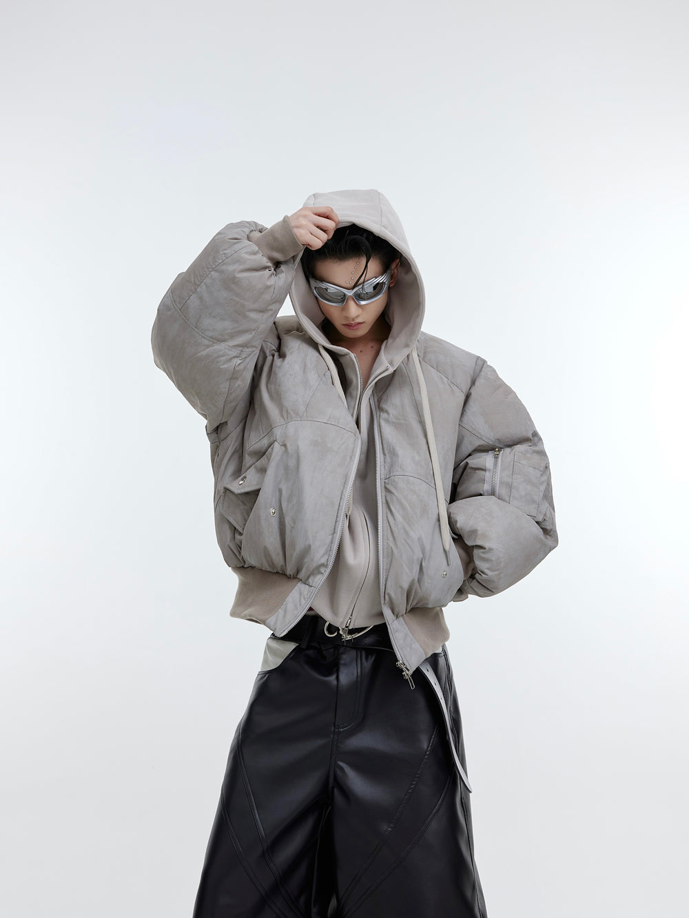 【23s November.】Distressed Fake Two-piece Design Sweatshirt Patchwork Cotton Jacket ArtsKoreanMan