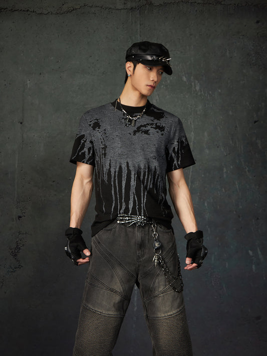 【25s Mar.】High Street Distressed Printed Elastic T-Shirt