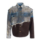 【24s Oct.】Vintage Distressed Patchwork Leather Denim Jacket