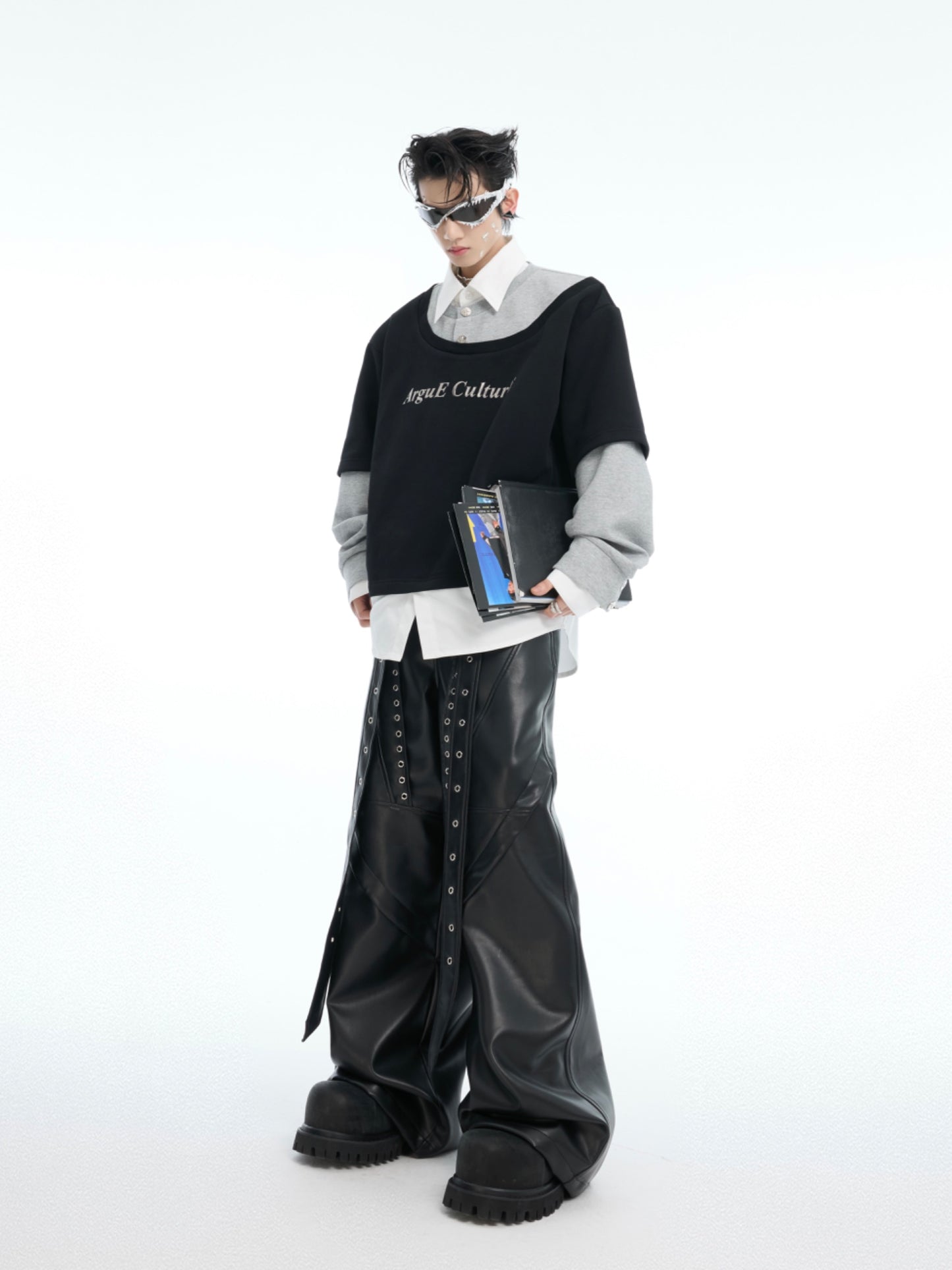 【25s Mar.】Deconstructed Split Rivet Stitching Leather Pants