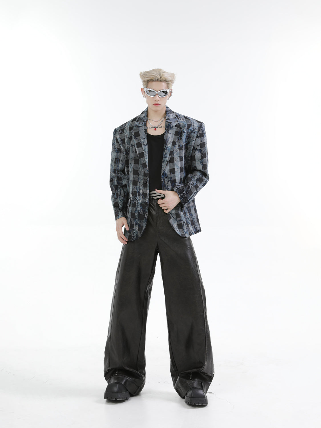 【24s Nov.】High Street Tie-Dye Plaid Loose Suit