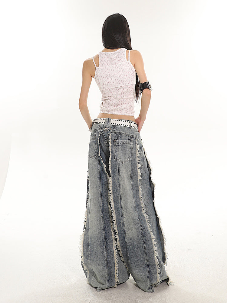 【24s June.】Loose-fitting Raw-hem Deconstructed Jeans
