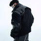 【24s Nov.】Deconstructed Double-layered Mecha PU Leather Patchwork Woolen Short Jacket