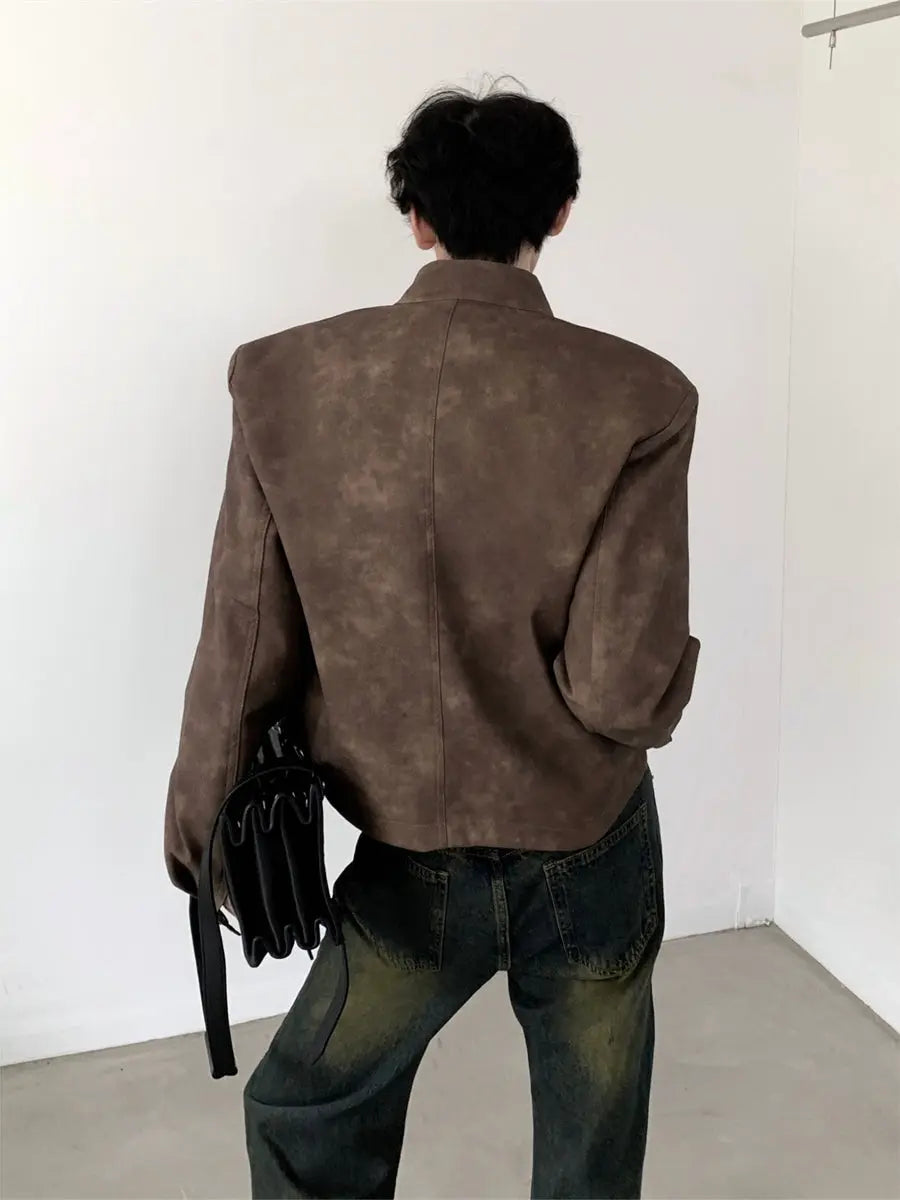 【23s August.】Brown Shoulder Pad Leather Jacket ArtsKoreanMan