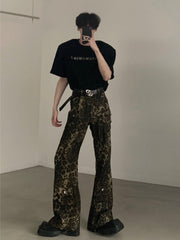 【24s Dec,】American Retro Leopard Print High Waist Flared Jeans ArtsKoreanMan