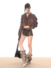 【24s Oct.】Hot Girl Fake Two Piece Hip-wrapped Leather Skirt ArtsKoreanMan