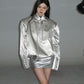 【23s September.】Silver Shiny Stand Collar Jacket