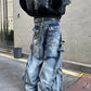 【25s Mar.】Multi-pocket Ripped Ribbon Straight Jeans