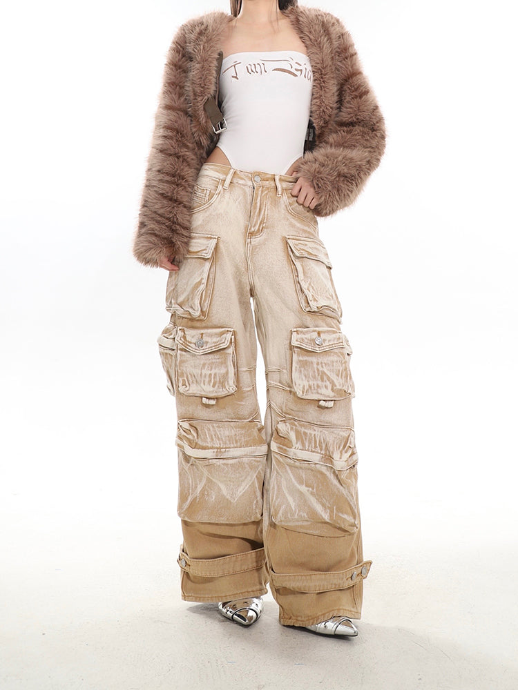 【23s December.】Washed Distressed Gradient Cargo Pants