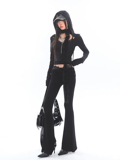 【24s Nov.】Dark Niche Hooded High Elastic Lace Top + Flared Trousers ArtsKoreanMan