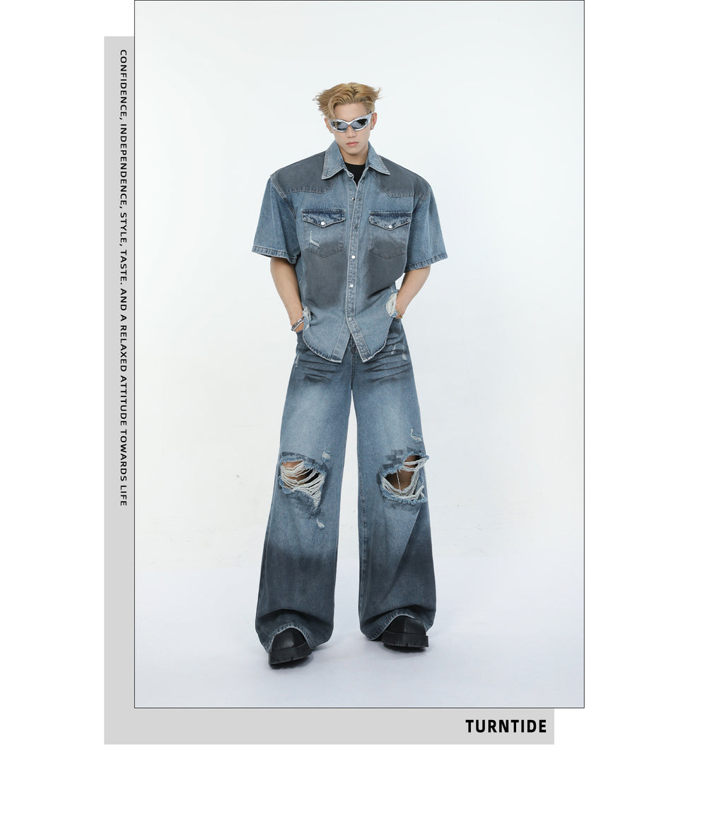 【24s June.】Vintage Dirty Dyed Hole Deconstructed Shirt + Jeans ArtsKoreanMan